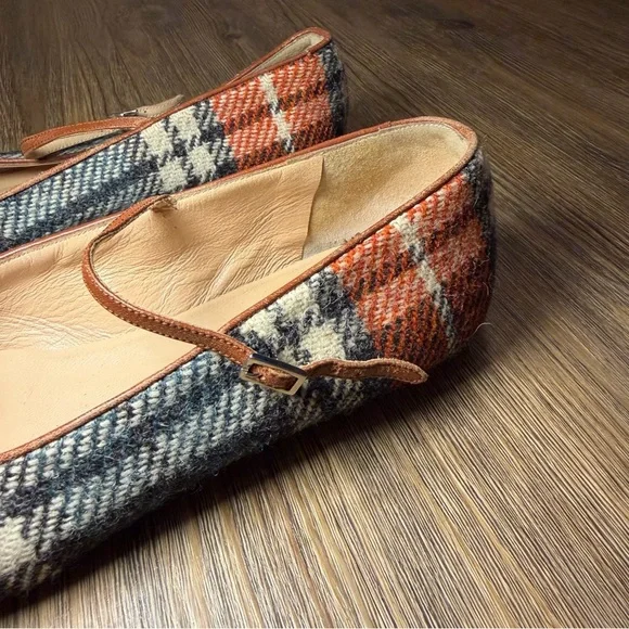 Kate Spade Plaid Mary Jane Flats Leather Trim 9.5 - Picture 4 of 12